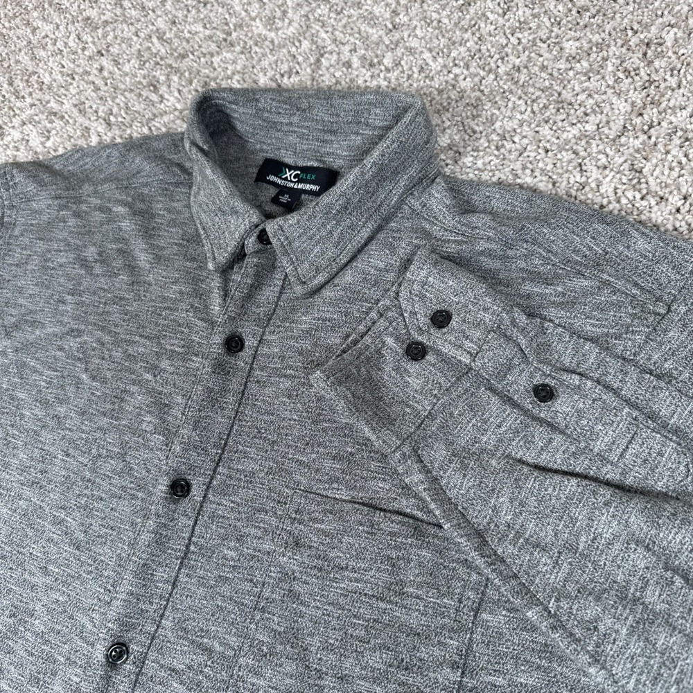 Johnston &‎ Murphy Shirt Mens XL Green Gray Cotton XC4 Flex Button Up Casual